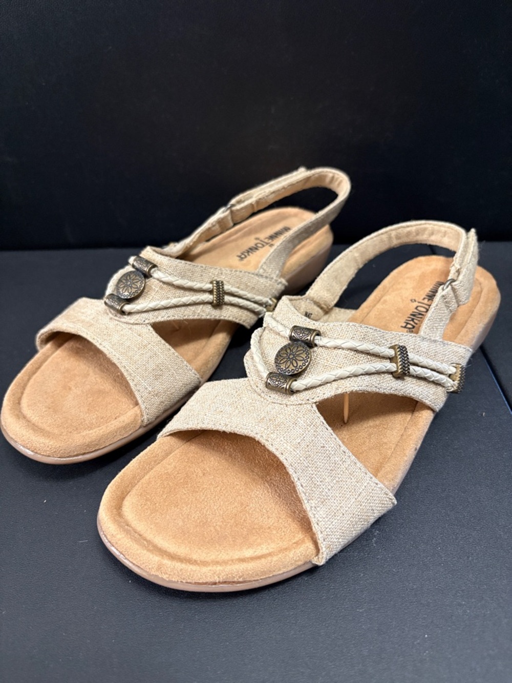 Minnetonka Tan Beige Braided Slingback Sandals